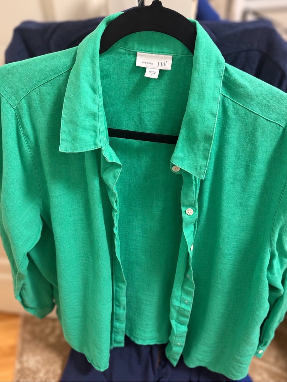 J. Jill Women's Bright Green Linen Button-Up Blouse